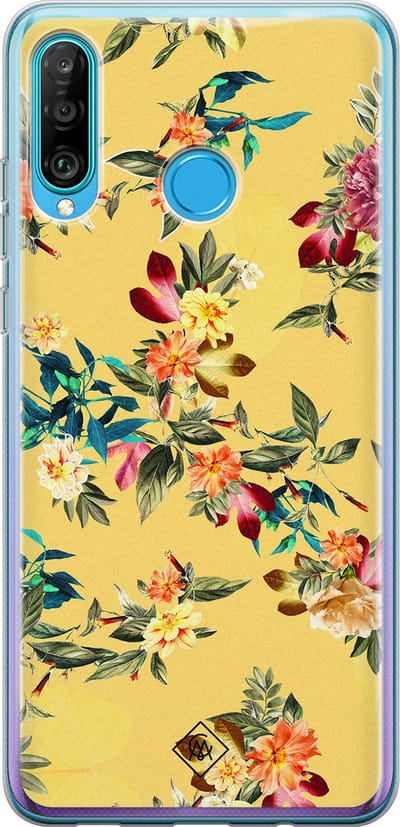 Casimoda® hoesje - Geschikt voor Huawei P30 Lite - Floral Days - Siliconen/TPU - Soft Case - Geel - Bloemen
