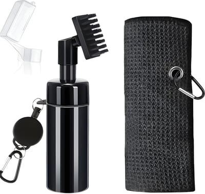 Stripe golf schoonmaakset - Watersprayborstel en microvezel handdoek
