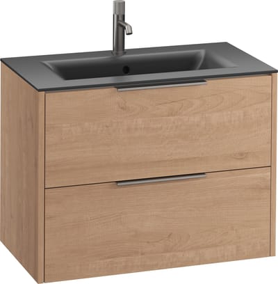Saqu Lima badmeubel incl. mat zwarte keramische wastafel 80x46x61cm toffee – geborsteld zwarte greep