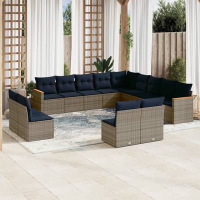 vidaXL - 13-delige - tuinbankset - met - kussens, - grijs - polyrotan
