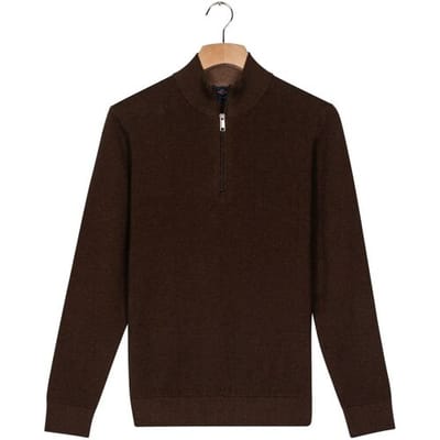 Baileys Trui Half Zip Fine Cotton Cashmere Dark Brown / male