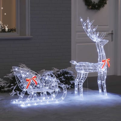 vidaXL Rendier trek slede Koudwit 70 x 24 x 128 cm Acryl 200 LED's