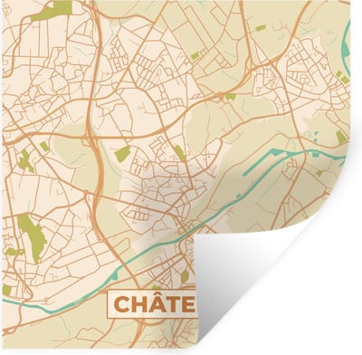 Muurstickers - Sticker Folie - Plattegrond - Kaart - België - Châtelet - Stadskaart - 100x100 cm - Plakfolie - Muurstickers Kinderkamer - Zelfklevend Behang XXL - Zelfklevend behangpapier - Stickerfolie