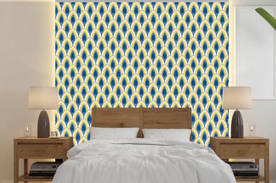 Behang - Fotobehang Design - Patroon - Retro - Geel - Blauw - Breedte 240 cm x hoogte 240 cm