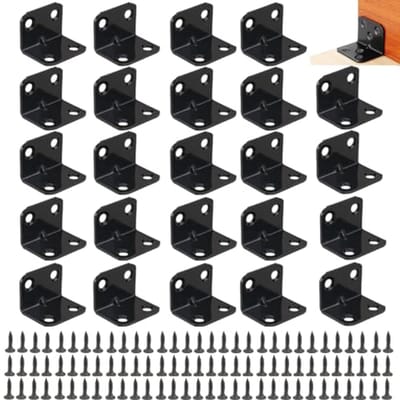 Hoekverbinding Set - 24 Stuks Zwarte 90 Graden L-Vormige Beugels met Schroeven