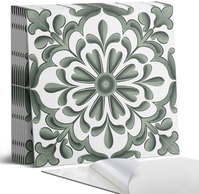 Coloray Plaktegels - Plantenmotief in een cirkel Portugese Tegels - 30 cm x 30 cm - Groente Plaktegels - 9 stuks - Vierkant PVC Tegels - Plaktegels Keuken - Zelfklevende Vloertegels - Vinyl Tegels Zelfklevend - Zelfklevende Tegels