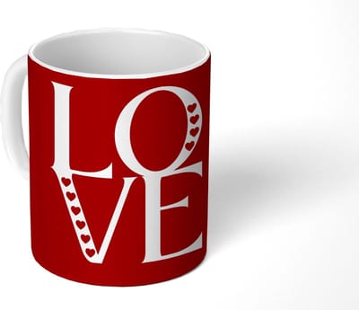 Mok - Koffiemok - Love - Rood - Hatjes - Mokken - 350 ML - Beker - Koffiemokken - Theemok - Mok met Tekst