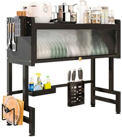 Casa Living Gootsteen Organizer - 2-Laags Afdruiprek Boven Gootsteen - Opklapbare Stofkap - Verstelbaar - Koolstofstaal - Zwart