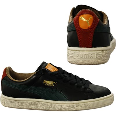 Puma Basket MMQ Lace Up Leer Textiel Heren Zwart Trainers 355551 02 B73A