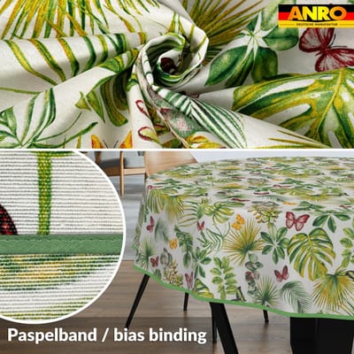 ANRO Tafelkleed Vlinders en bladeren Meerkleurig Rond Ø100cm Met sierband Afwasbaar Waterafstotend