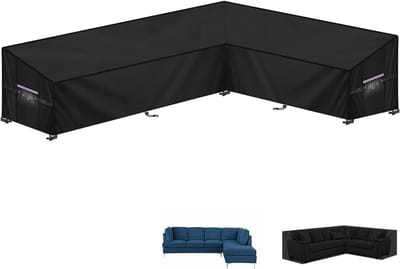 Famanu - Tuinmeubelhoes L-Vorm Afdekhoes voor Tuinmeubelen Waterdichte Rotan Hoekbankhoes Buiten Tuinbankhoes Lounge Afdekking Beschermhoes voor Hoekbank met Ventilatieopeningen, 260x180x90x80/60cm