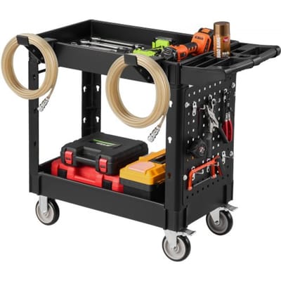 VEVOR Servicetrolley, Werkplaatstrolley, Gereedschapstrolley, PP 1010x440x845mm Zwart, Roltrolley met een draagvermogen van 250 kg, Incl. 2 zwenkwielen, ophanghaken en handgreep met opbergvak, Multifunctionele trolley voor garage en werkplaats