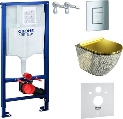 Inbouwreservoir Complete Toiletset Grohe Solido 39069000 - Inbouw WC Hangtoilet Wandcloset Sofi Slim Golden Never Die - Bedieningsplaat EVEN 4in1 Chroom - Voorwandelement - Installatiesysteem