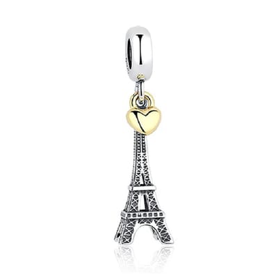 Fler® | Bedel | Past op populaire bedel armbanden (standaard-3mm) | armbandbedel | Hoofdstad Parijs Eiffeltoren met hartje Bedel | Hangbedel Charm | 925 sterling zilver | Verjaardagsgeschenk | Kerst kado | Sinterklaascadeau | Valentijnsdag cadeau