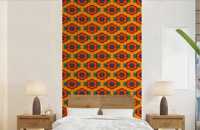 Behang - Fotobehang Design - Retro - Rozen - Oranje - Breedte 120 cm x hoogte 240 cm