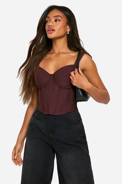 boohoo Dames Bandage Korset Top met Cupjes en Staven | Chocoladebruin | Maat: 34