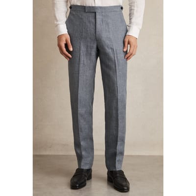 Reiss Prince Of Wales Check Linen Trouser Soft Blue Size: W28 | Tailored Pants Outlet | Heren | Blauw