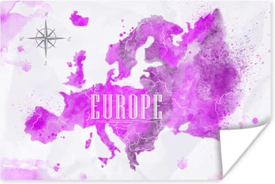 Poster 30x20 cm - Wereldkaart - Europa - Kleuren - Posters - Kamer decoratie - Wanddecoratie woonkamer - Muurdecoratie slaapkamer