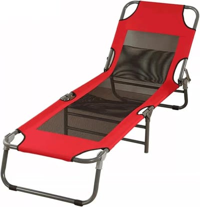 Kampeerbed Opvouwbaar - Vouwbed Camping - Buiten Ontspannen - Verstelbare Hoogte - 190 x 58 cm - Rood