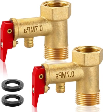 Allecta - Messing veiligheidsventiel 1/2 inch voor boilers - Set van 2 - Drukontlastingsventiel 0,7 MPa - Overdrukventiel met afdichting