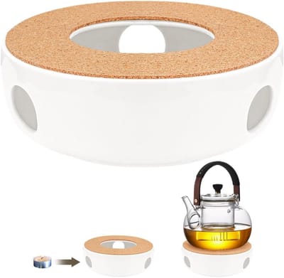 Theepot warmer - Koffieplateau - Thee warm houden - Met kurkmat - 15 cm diameter - Wit