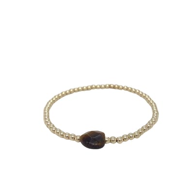 Pat's jewels Armband Dames - Elastiek - Armband Dames Goud - Gouden Bolletjes - Edelsteen - Tijgeroog - Hart