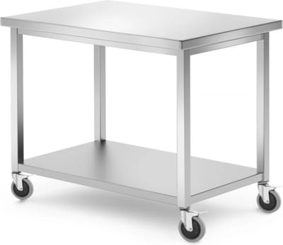 HENDI Mobiele tafel met plank – roestvast staal – 1000x700x850 mm – zwenkwielen met rem