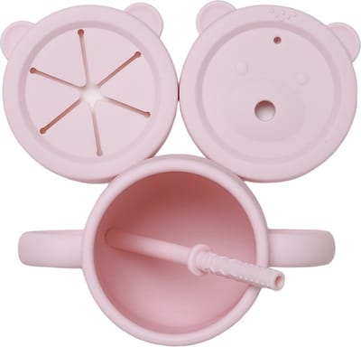 JU&MP Rietjesbeker Teddy Bear - Baby - Kinderservies - Drinkbeker Baby - Onbreekbaar - Roze