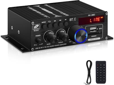 AK-380 Bluetooth 5.0 Hifi-Versterker - 2.0 Kanalen - 40W X 2 - Maximaal Vermogen 400W - Mini-Stereoversterker - met USB/SD-Kaartsleuf en Fm-Radio - Geschikt voor Auto- en Thuisluidsprekers