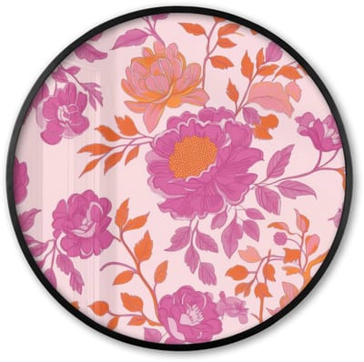 Poster in lijst Rond - Fotolijst 60x60 cm - Posters - Bloemenpatroon - Roze - Oranje - Bloemen - Ronde posterlijst zwart - Decoratie - Wanddecoratie woonkamer - Muurdecoratie slaapkamer