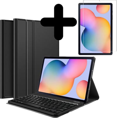 Hoes - Geschikt voor Samsung Galaxy Tab S6 Lite - Met Screenprotector - Toetsenbord Case - Keyboard Book Cover - Hoesje - Zwart