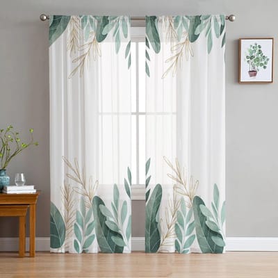 Tropische Planten Transparante Raamgordijnen voor Woonkamer Meisjesslaapkamer Tule Gordijnen Keuken Voile Chiffon Draperieën 135W x 114H(cm)