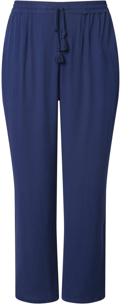 Ulla Popken - Dames - Broek Rose wijde pijp elastische tailleband crêpe - Inktblauw - Maat 46+
