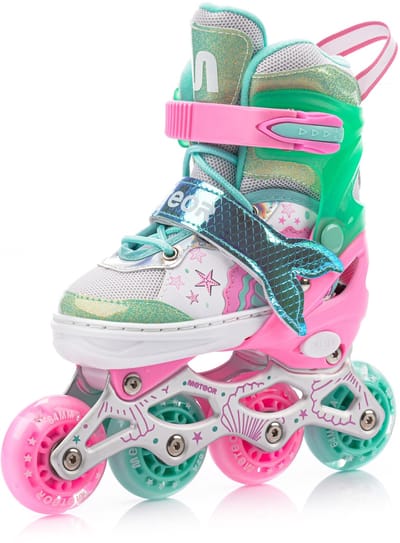 Meteor Rollen 4-in-1 - Kinderrollen S 30-33 - Mermaid, LED-verlichte wielen, verstelbare schoenmaat, achterrem, ABEC-7