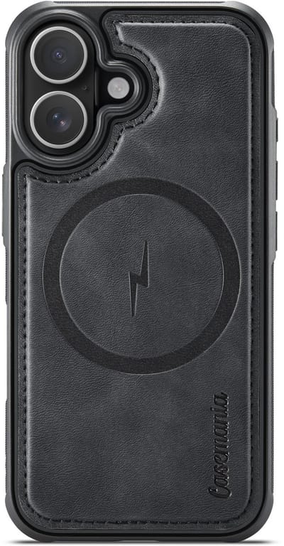 Casemania Hoesje Geschikt voor Apple iPhone 16 - Charcoal Gray - Magnetische Telefoonhoesje Compatibel met MagSafe - Kunstleer Back Cover met Anti-Slip Grip Randen
