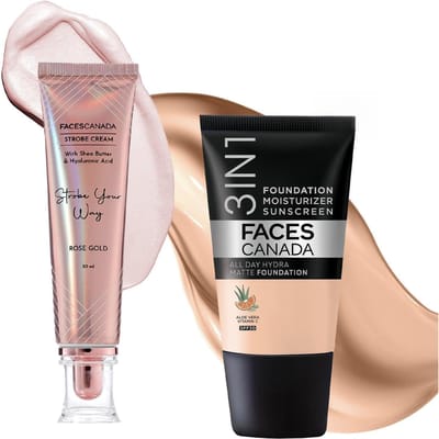 FACESCANADA Glow Kit | Rose Goud Strobe Crème (30 ml) + Rose Ivory Mat Mini Foundation (18ml) | Make-up Set Voor Vrouwen (Combipakket van 2) black