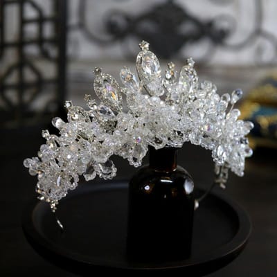 Style Européen Nouvelle Couronne de Mariée de Luxe et Élégante Couronne de Mariage Industrie Lourde Couronne Cristal Accessoires de Cheveux Tiara gray