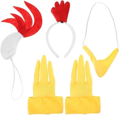 Set van paashaas kostuumaccessoires, inclusief hanenkam hoofdband en kippenstaart, perfect voor feesten en cosplay