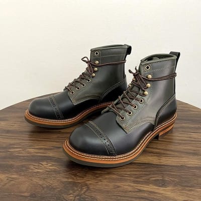 Vintage Handgemaakte Koeienleren Herfst Winter Herenschoenen Gemengde Kleur Britse Enkellaarsjes Platform Tooling Werk Motorlaarzen 42 black