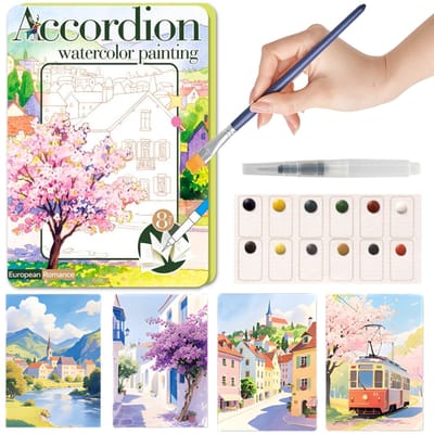 Ainy Aquarelverf set nummer 2 Europees Landschap voor kinderen en volwassenen | Waterverf Pakket met Aquarelpapier & penseel | Knutselen voor meisjes & jongens | Schilderen op kleurboek | Creatief hobby cadeau | Tekenen werkboek | Schilderset verf
