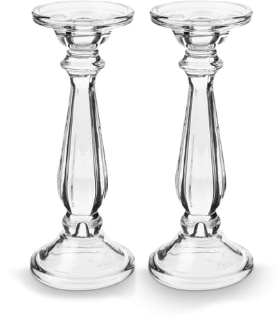 vtwonen Kandelaar Set van 2 - Kaarsenhouder van Glas - Transparant - 9.9x25cm