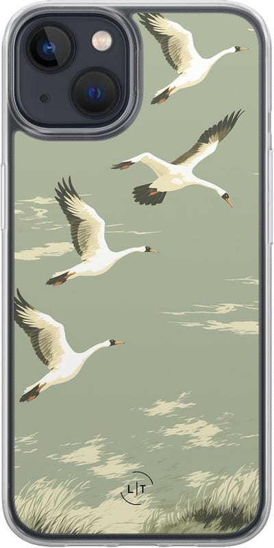 Hoesje geschikt voor iPhone 13 - Vogels - 2in1 backcover - Print / Illustratie - Groen - Leuke Telefoonhoesjes
