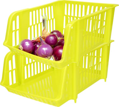 Plasticforte Stapelbare opbergmand - 2x - Groen - 20L - kunststof - 43 x 32 x 16 cm