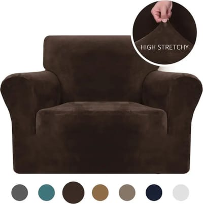 Livano Bankhoes - Bankbeschermer - Stretch - Sofa Cover - Fluweel - Donker Koffie - Fauteuil