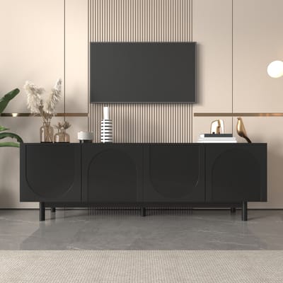 Gutent Kast, TV-meubel, 175 x 38 x 56 cm, Verstelbare planken, Lichte lage kast, Zwart