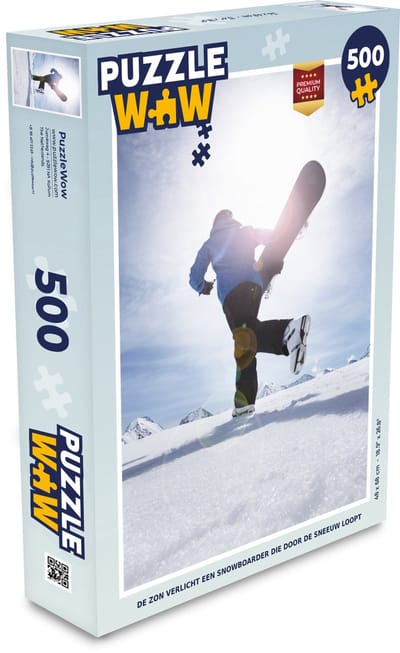 Puzzel De zon verlicht een snowboarder die door de sneeuw loopt - Legpuzzel - Puzzel 500 stukjes