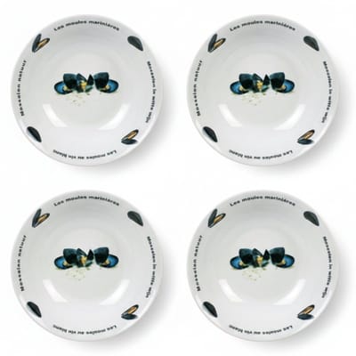 Cosy Diep Bord / Mosselbord Deco ø 23 cm - Diep bord voor mosselen - Bord voor soep of pasta - Keramiek - Set van 4 stuks - 230 mm - Tafelservies - Keuken accessoires
