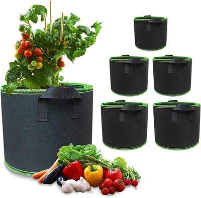 Famanu – Plantenzak - 5 stuks - 12 l - 20 l - 30 l - vliesstof - plantenzak - stoffen pot - verdikte ademende stoffen potten met handgrepen - voor tomaten - planten - groenten - bloemen - aardbeien