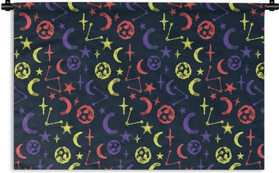 Wandkleed - Wanddoek - Sterren - Planeten - Design - 90x60 cm - Wandtapijt