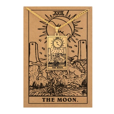 Tarot Ketting XVIII: De Maan / The Moon - Inclusief Rider-Waite Kaart - Goudkleurig Stainless Steel - 60cm - Pax Amare